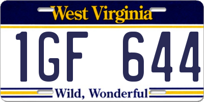 WV license plate 1GF644