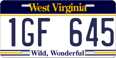 WV license plate 1GF645