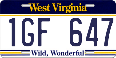 WV license plate 1GF647
