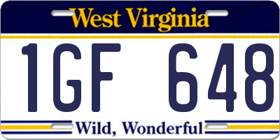 WV license plate 1GF648