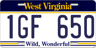 WV license plate 1GF650