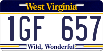 WV license plate 1GF657