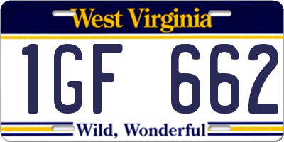 WV license plate 1GF662