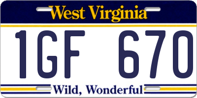 WV license plate 1GF670
