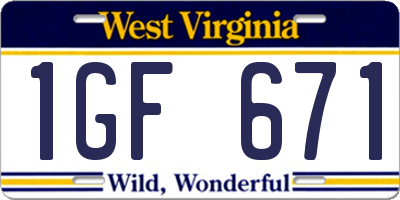 WV license plate 1GF671