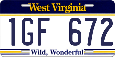 WV license plate 1GF672