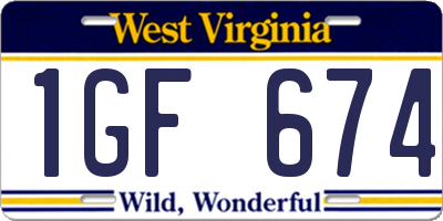 WV license plate 1GF674