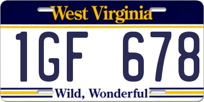 WV license plate 1GF678