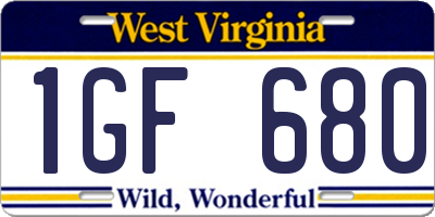 WV license plate 1GF680