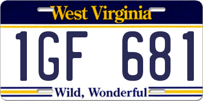 WV license plate 1GF681