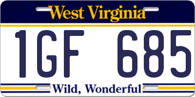 WV license plate 1GF685