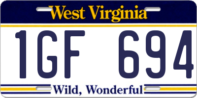 WV license plate 1GF694