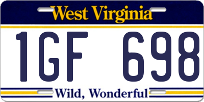 WV license plate 1GF698