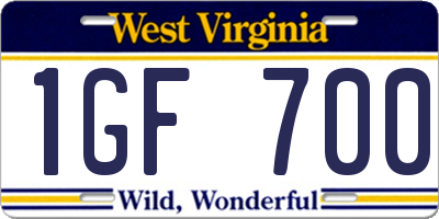 WV license plate 1GF700