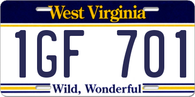 WV license plate 1GF701