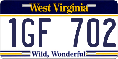 WV license plate 1GF702