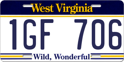 WV license plate 1GF706