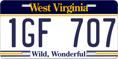 WV license plate 1GF707