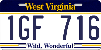 WV license plate 1GF716