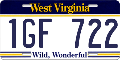 WV license plate 1GF722