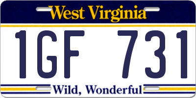 WV license plate 1GF731