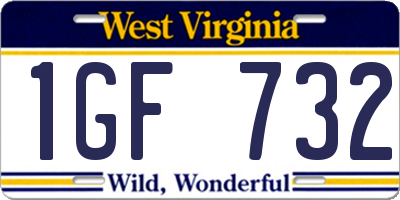 WV license plate 1GF732