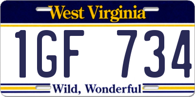 WV license plate 1GF734