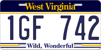 WV license plate 1GF742