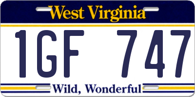 WV license plate 1GF747
