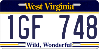 WV license plate 1GF748