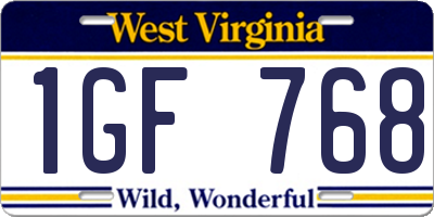 WV license plate 1GF768