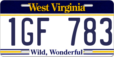 WV license plate 1GF783