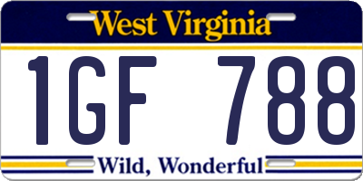 WV license plate 1GF788