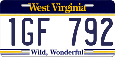 WV license plate 1GF792