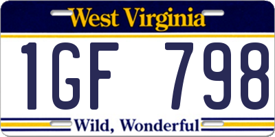 WV license plate 1GF798