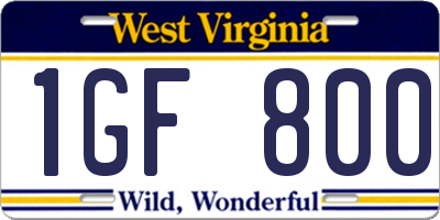 WV license plate 1GF800
