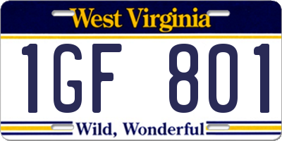 WV license plate 1GF801