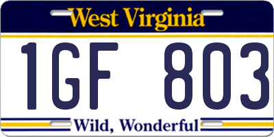 WV license plate 1GF803
