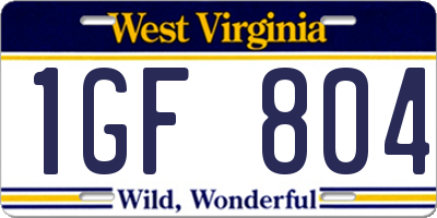 WV license plate 1GF804