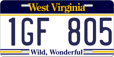 WV license plate 1GF805