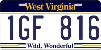 WV license plate 1GF816
