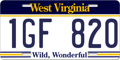 WV license plate 1GF820