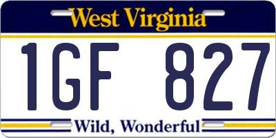 WV license plate 1GF827