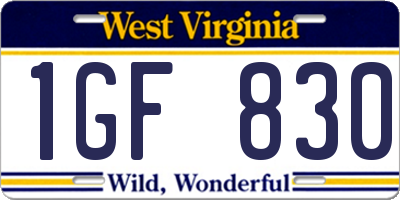 WV license plate 1GF830
