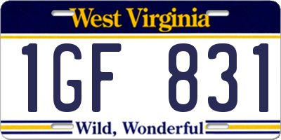 WV license plate 1GF831