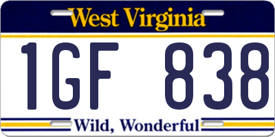 WV license plate 1GF838
