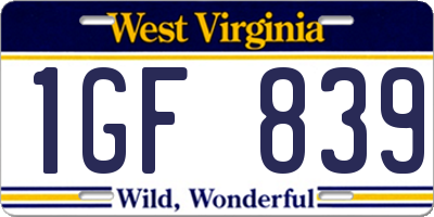 WV license plate 1GF839