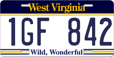 WV license plate 1GF842