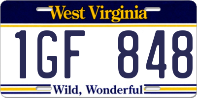 WV license plate 1GF848