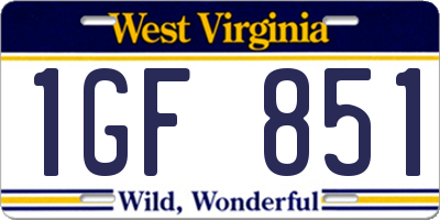 WV license plate 1GF851